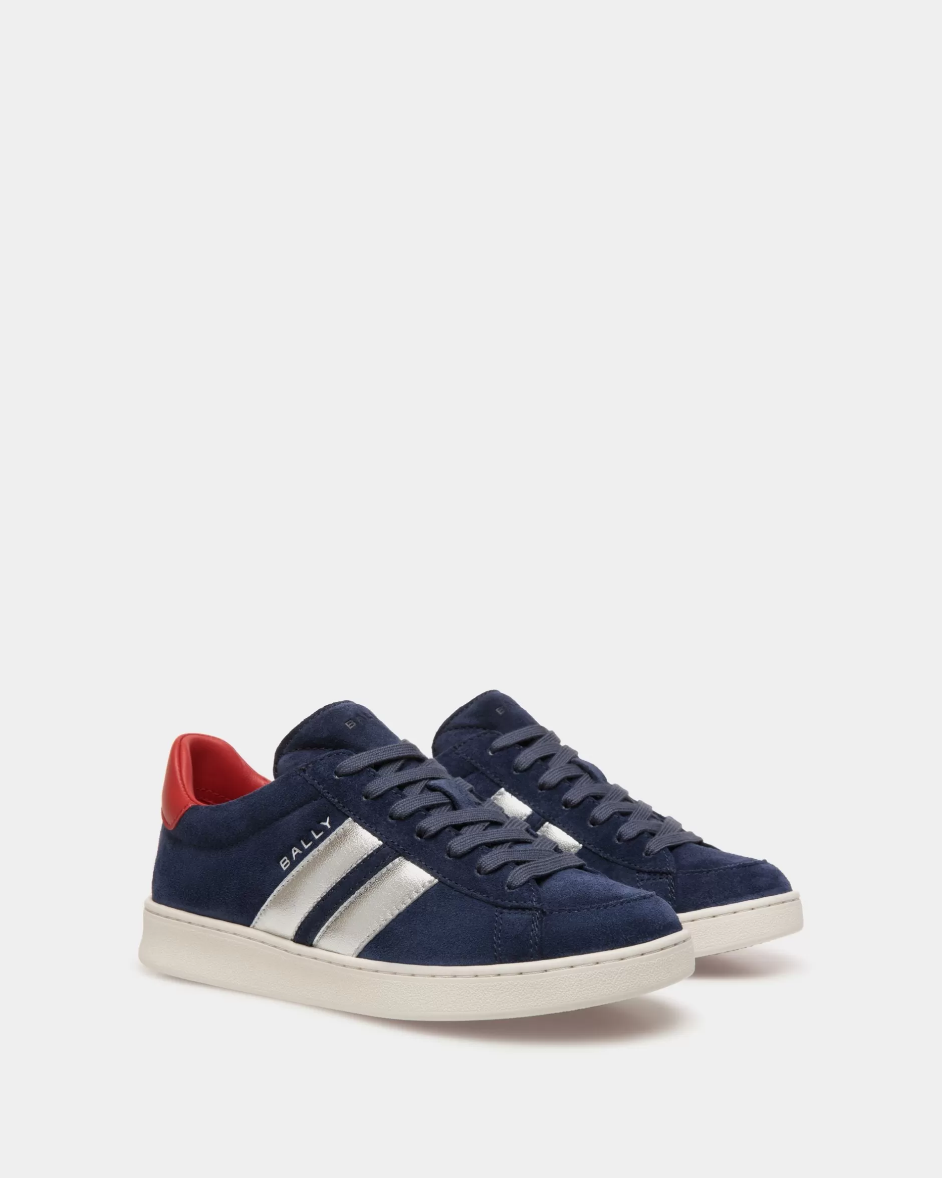 Bally Tennis Sneaker Aus Veloursleder In Navy Blue Und Candy Red Blau Shop