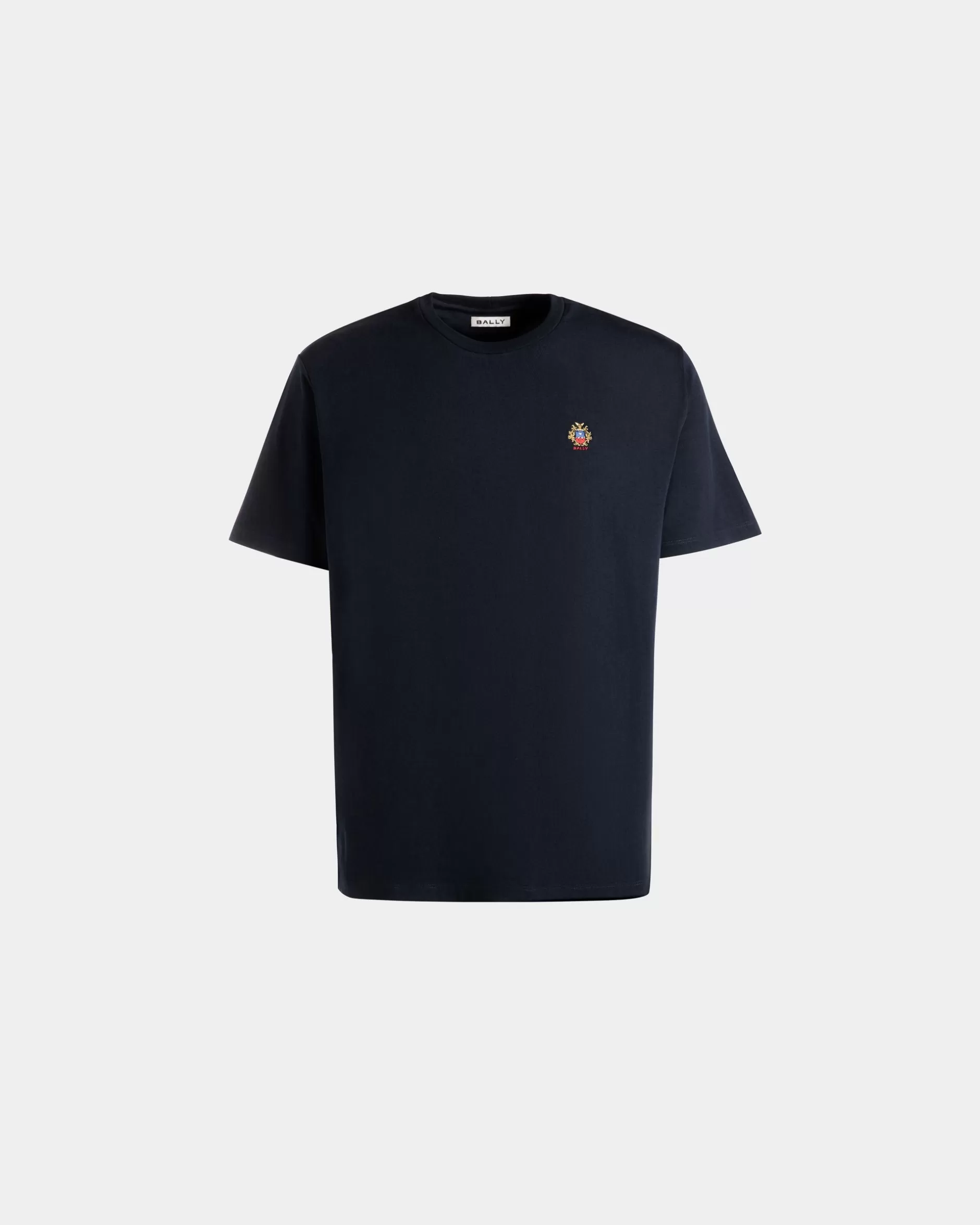 Bally T-Shirt Aus Baumwolle In Navy Blue Mit Crest Logo Blau Discount