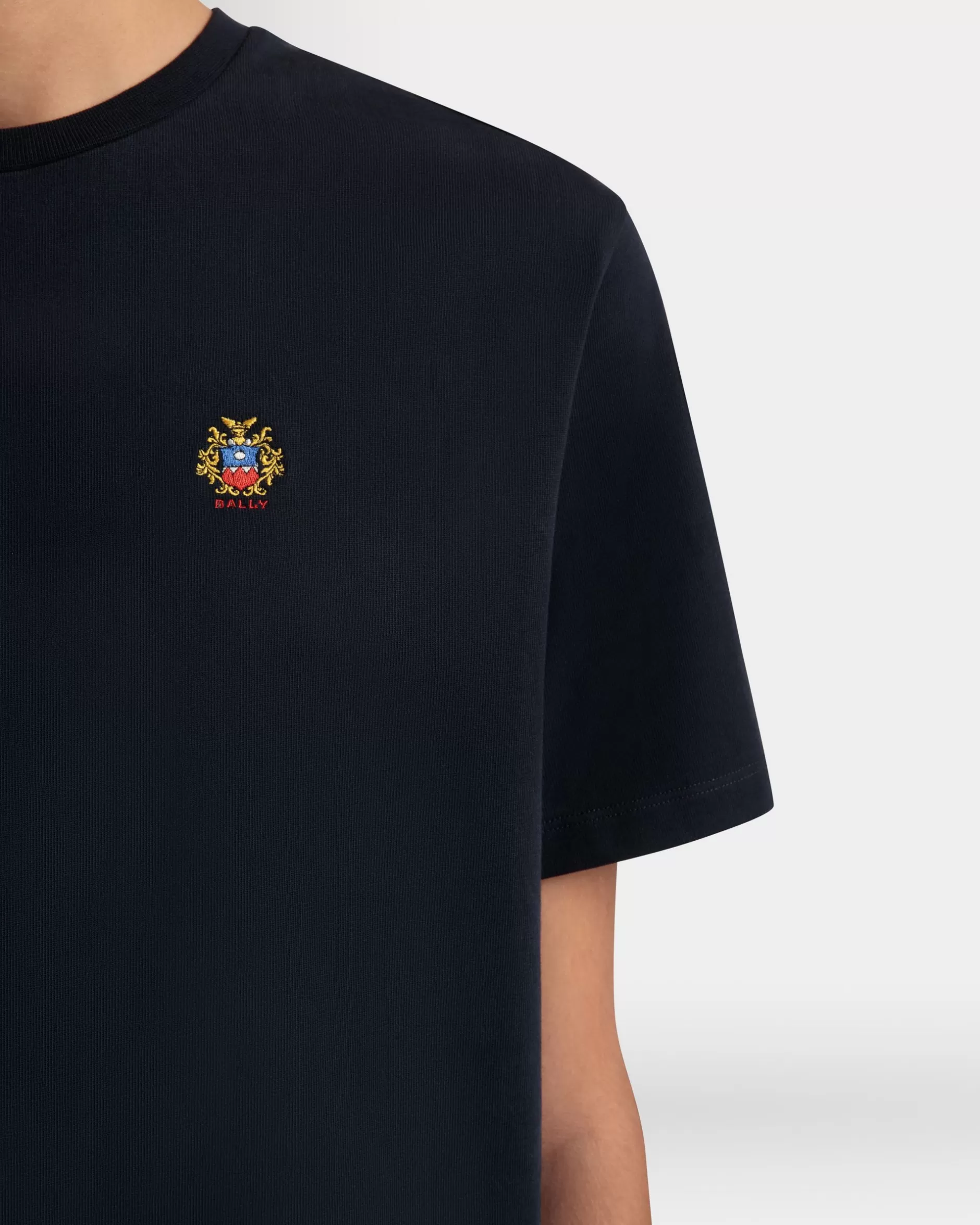 Bally T-Shirt Aus Baumwolle In Navy Blue Mit Crest Logo Blau Discount