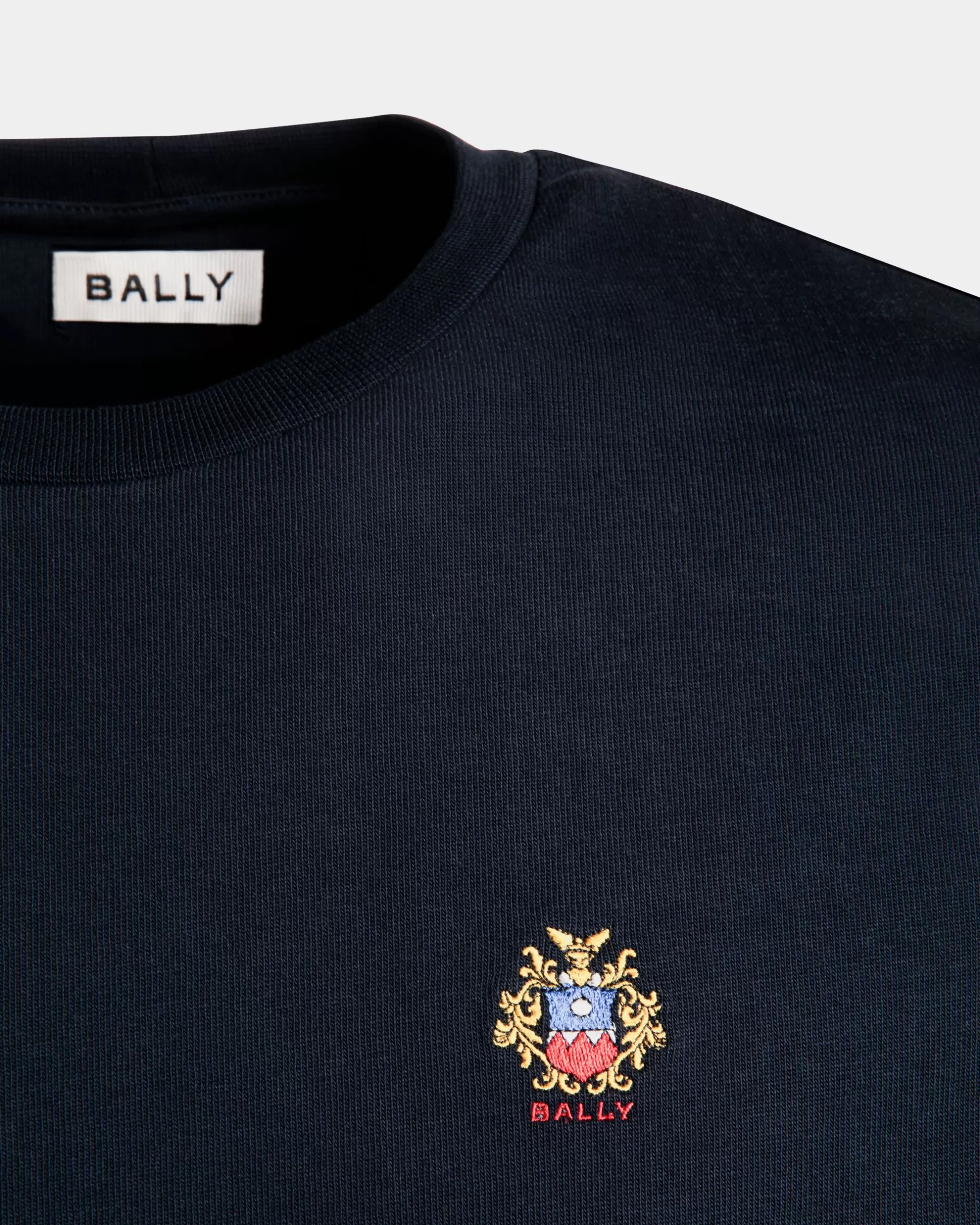 Bally T-Shirt Aus Baumwolle In Navy Blue Mit Crest Logo Blau Discount