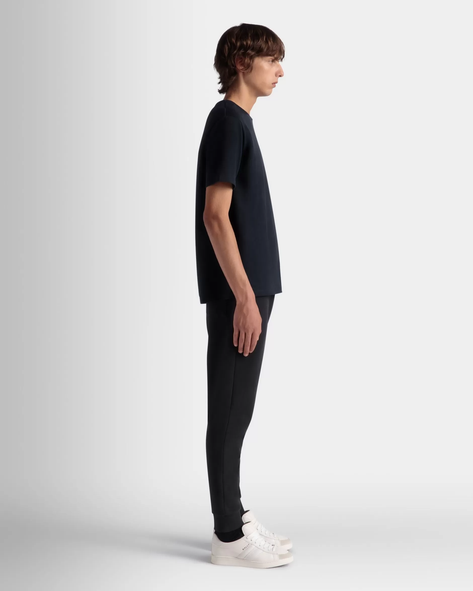 Bally T-Shirt Aus Baumwolle In Navy Blue Mit Crest Logo Blau Discount