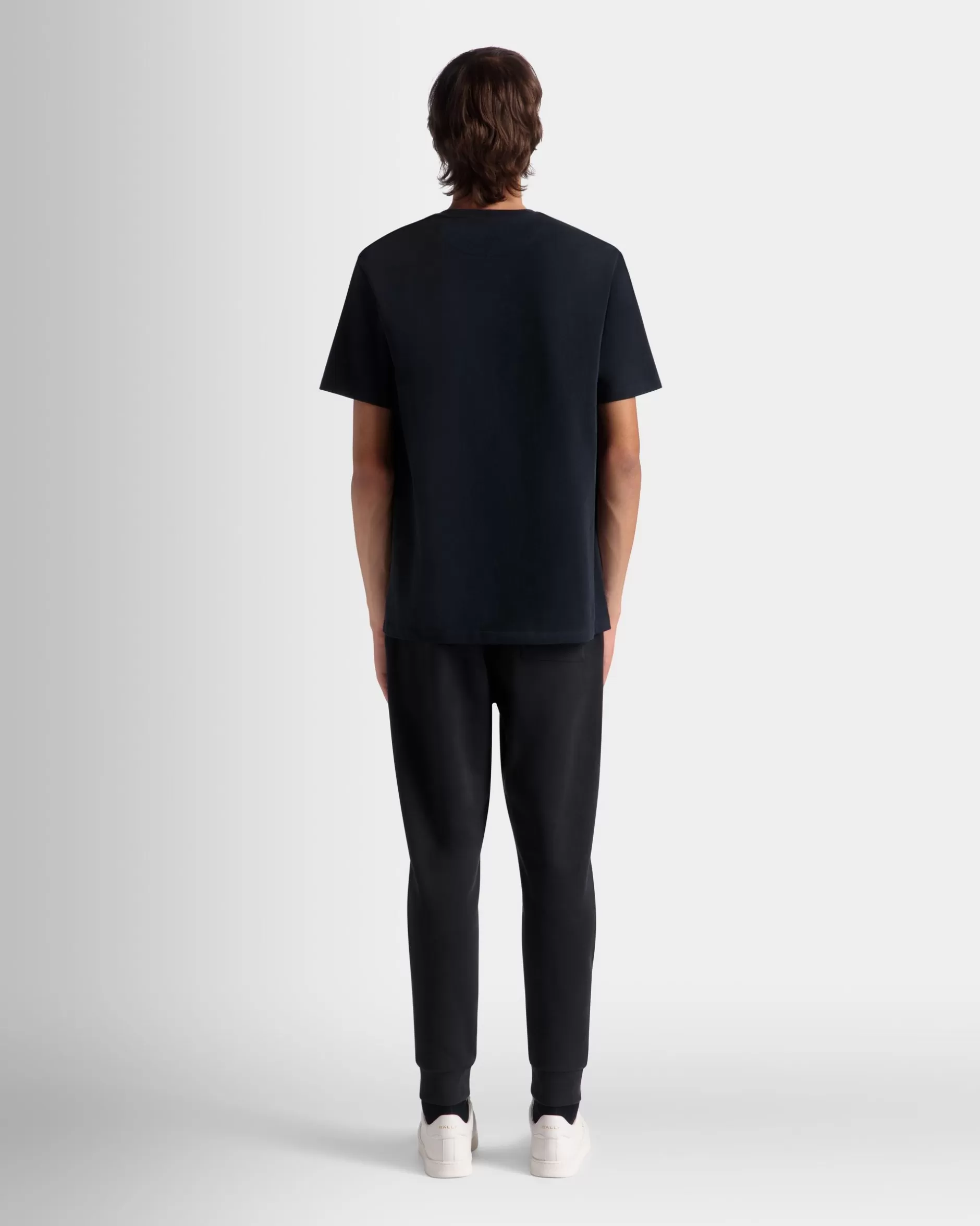 Bally T-Shirt Aus Baumwolle In Navy Blue Mit Crest Logo Blau Discount