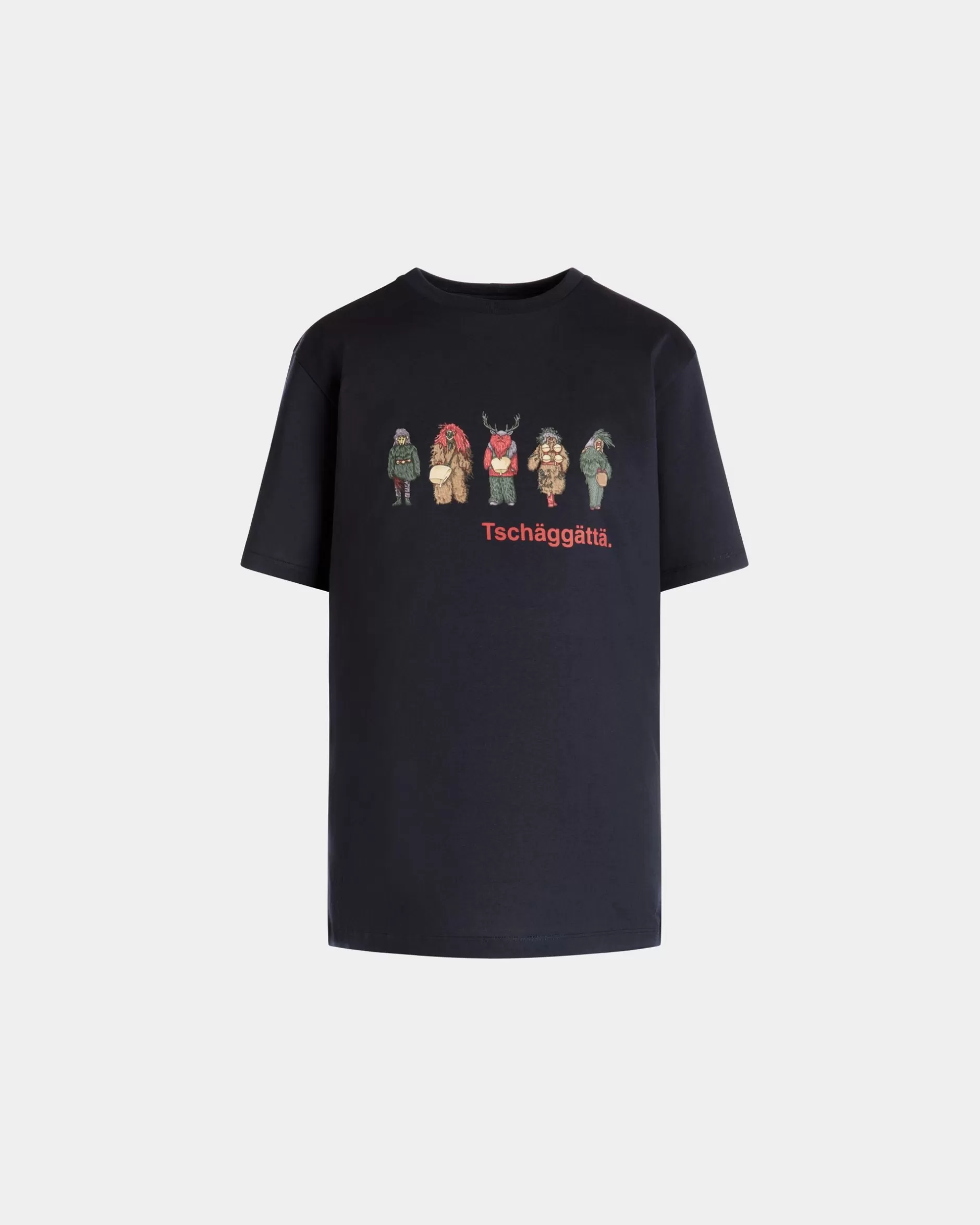 Bally T-Shirt Aus Baumwolle In Navy Blue Mit Forest Mask-Print Blau Store
