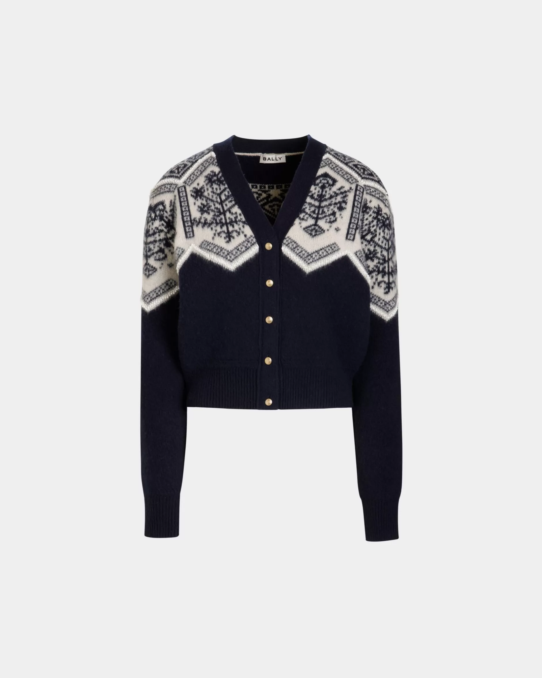 Bally Winter Capsule Cardigan Aus Wolle In Navy Blue Mit Heritage-Blume Blau Flash Sale