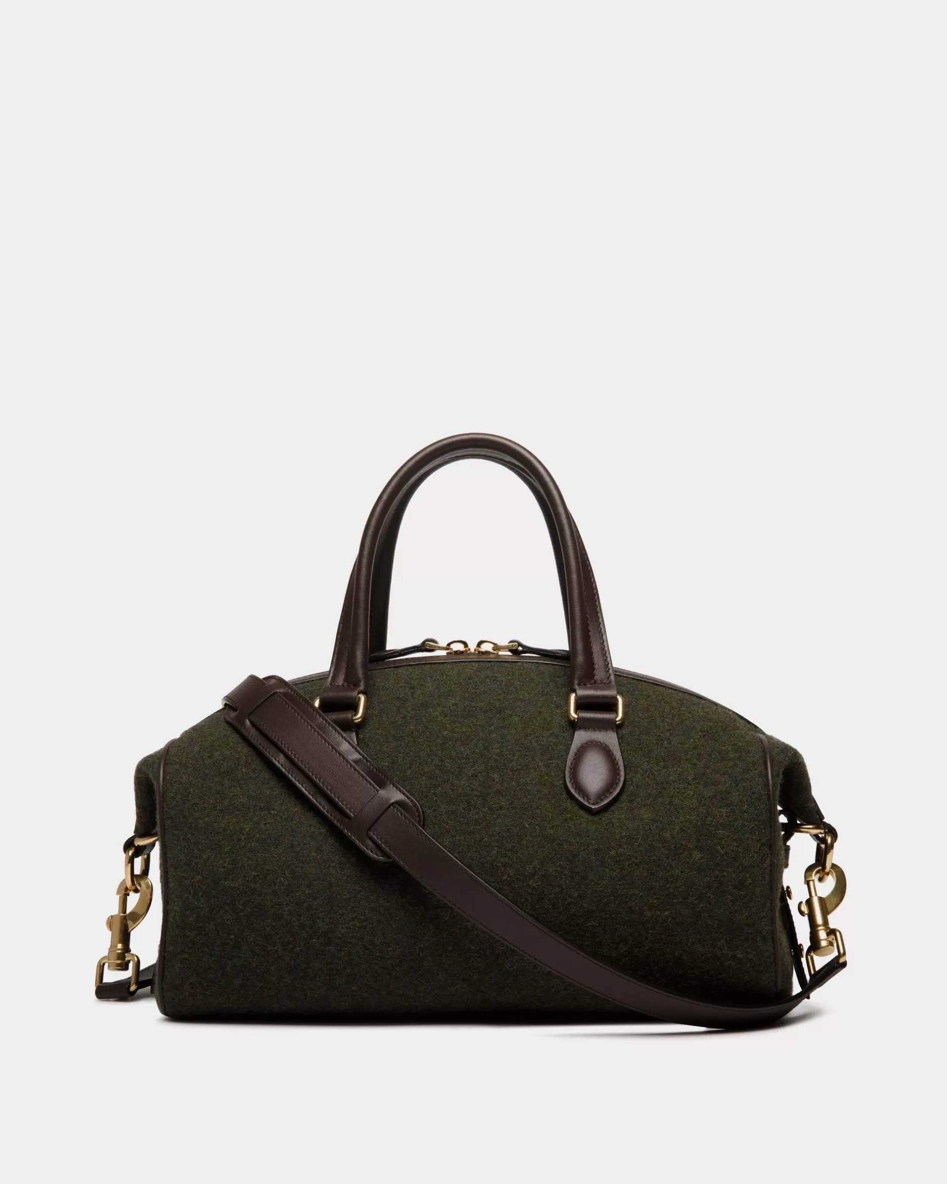 Bally Winter Capsule Henkeltasche Aus Dunkeler Wolle Und Leder In Ebenholzschwarz Mit Alpenblumen Grün Clearance