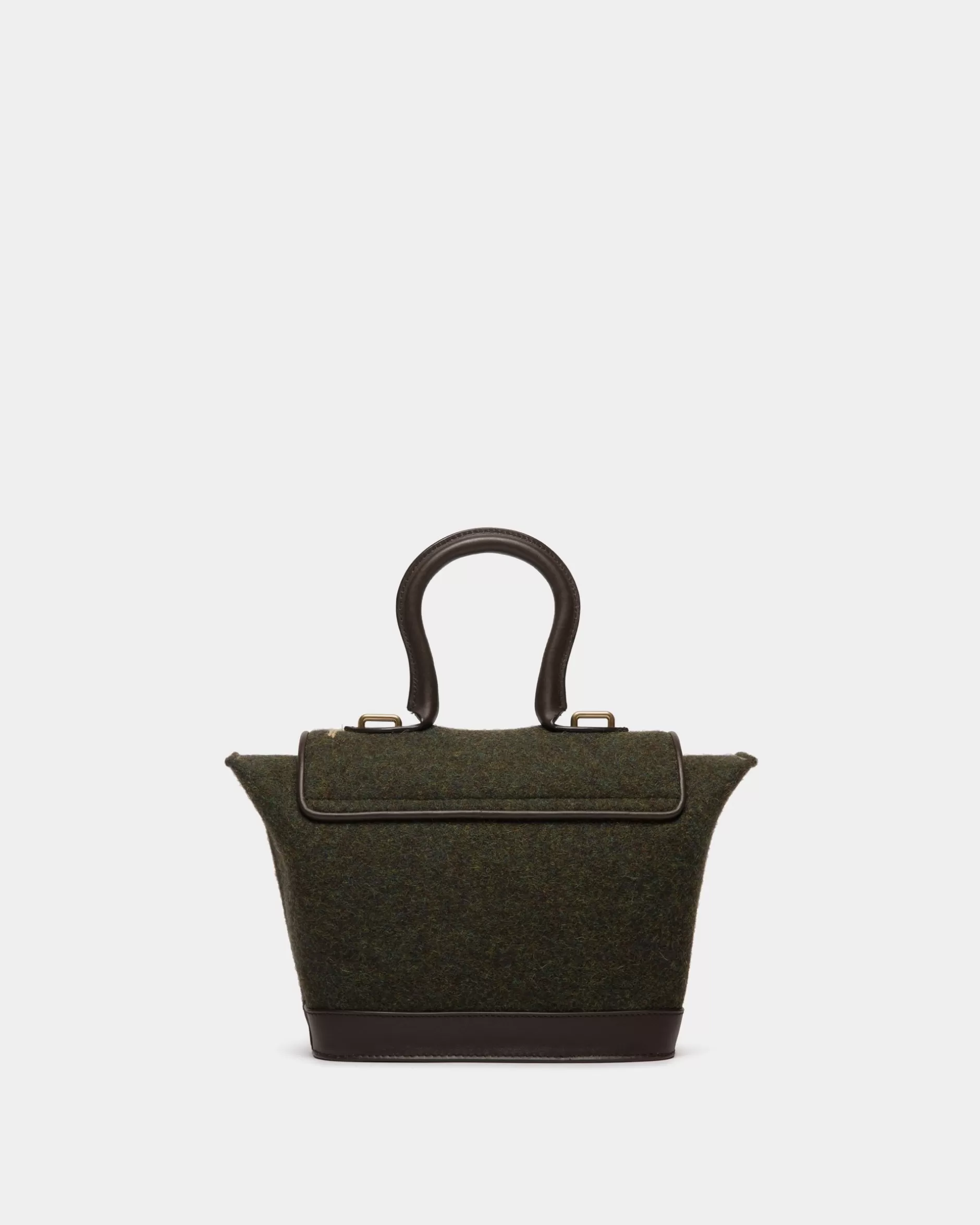Bally Winter Capsule Henkeltasche Aus Dunkeler Wolle Und Leder In Ebenholzschwarz Mit Alpenblumen Grün Best Sale