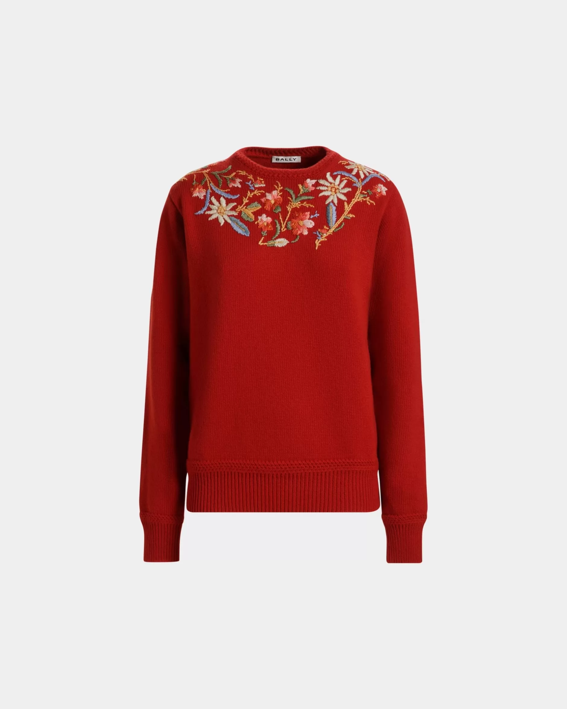 Bally Winter Capsule Pullover Mit Rundhalsausschnitt Und Alpenblumen Aus er Wolle Rot Hot
