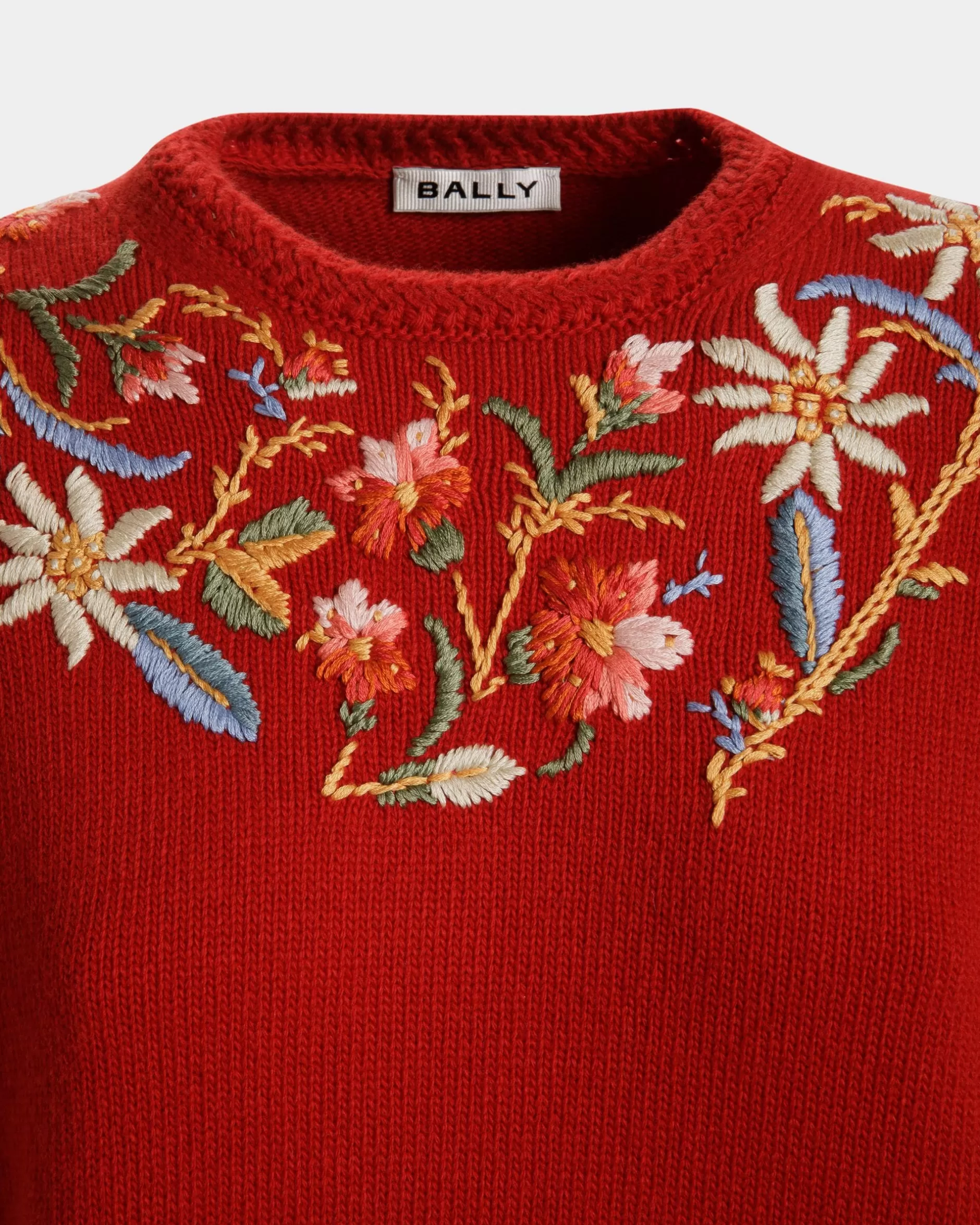 Bally Winter Capsule Pullover Mit Rundhalsausschnitt Und Alpenblumen Aus er Wolle Rot Hot