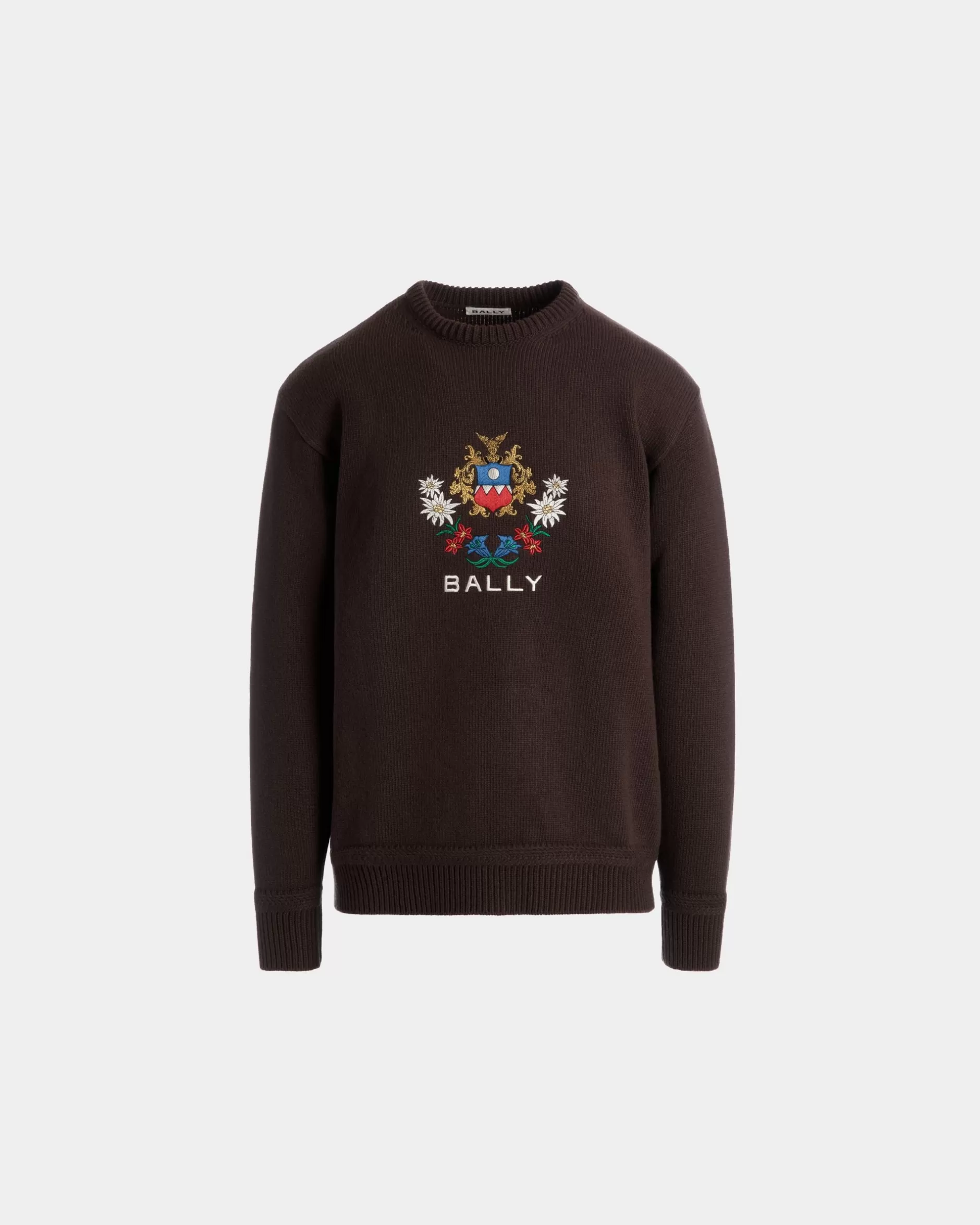 Bally Winter Capsule Pullover Mit Rundhalsausschnitt Und Alpenblumen Aus Wolle In Ebenholzschwarz Braun Store