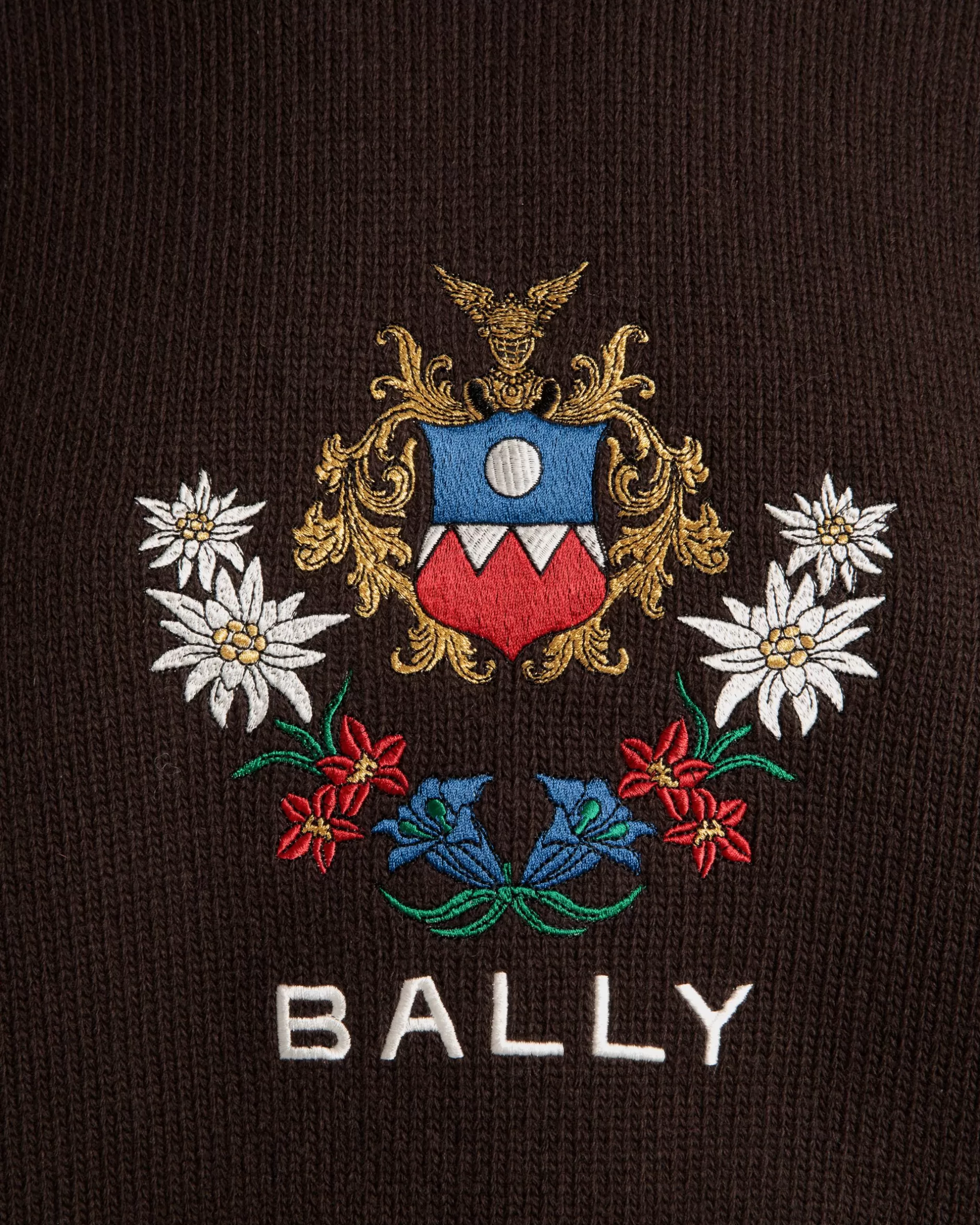Bally Winter Capsule Pullover Mit Rundhalsausschnitt Und Alpenblumen Aus Wolle In Ebenholzschwarz Braun Store