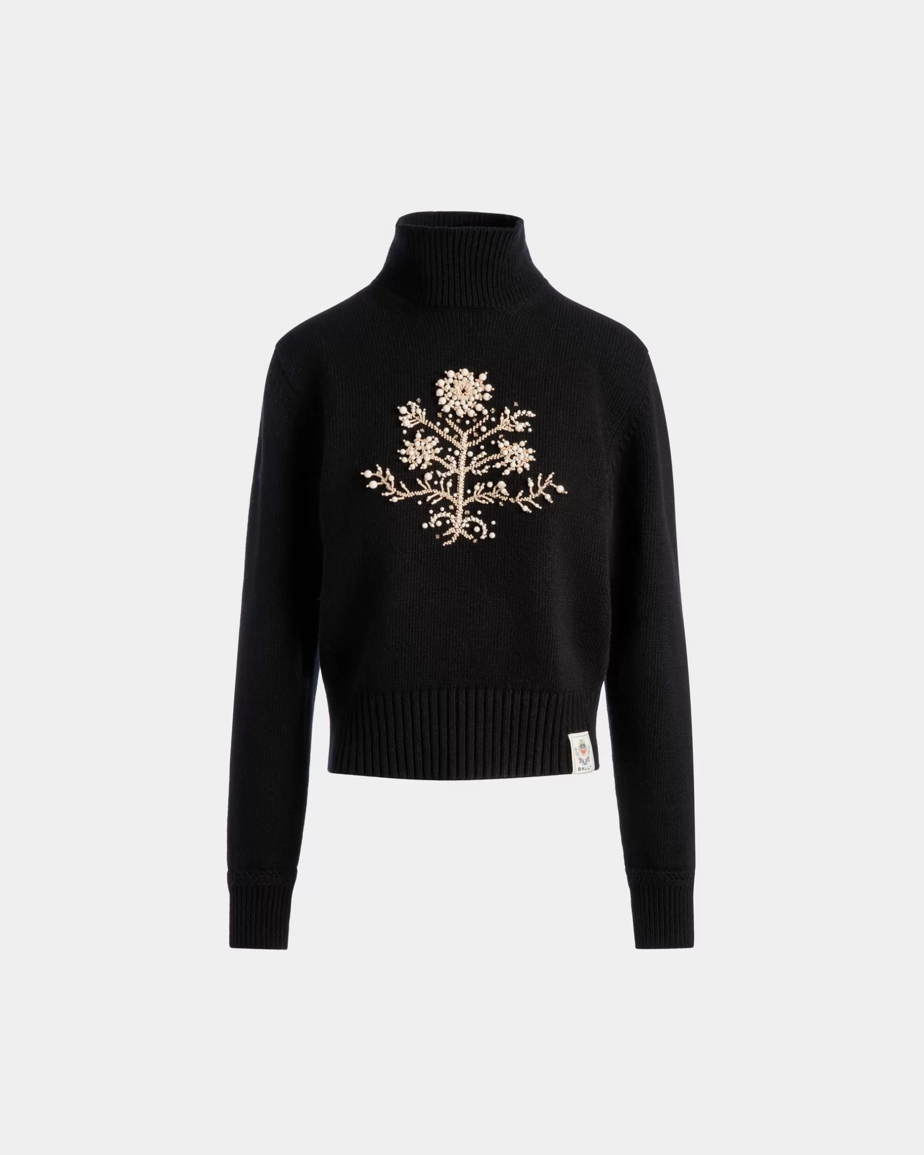 Bally Winter Capsule Rollkragenpullover Aus er Wolle Mit Einer Heritage-Blume Schwarz Fashion