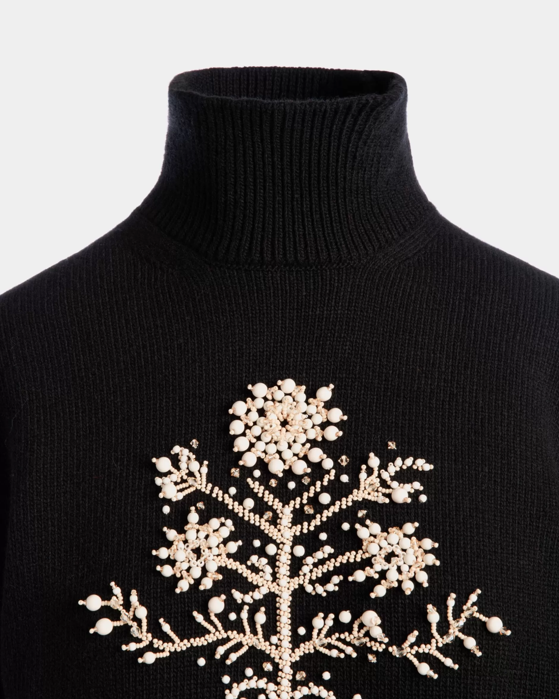 Bally Winter Capsule Rollkragenpullover Aus er Wolle Mit Einer Heritage-Blume Schwarz Fashion