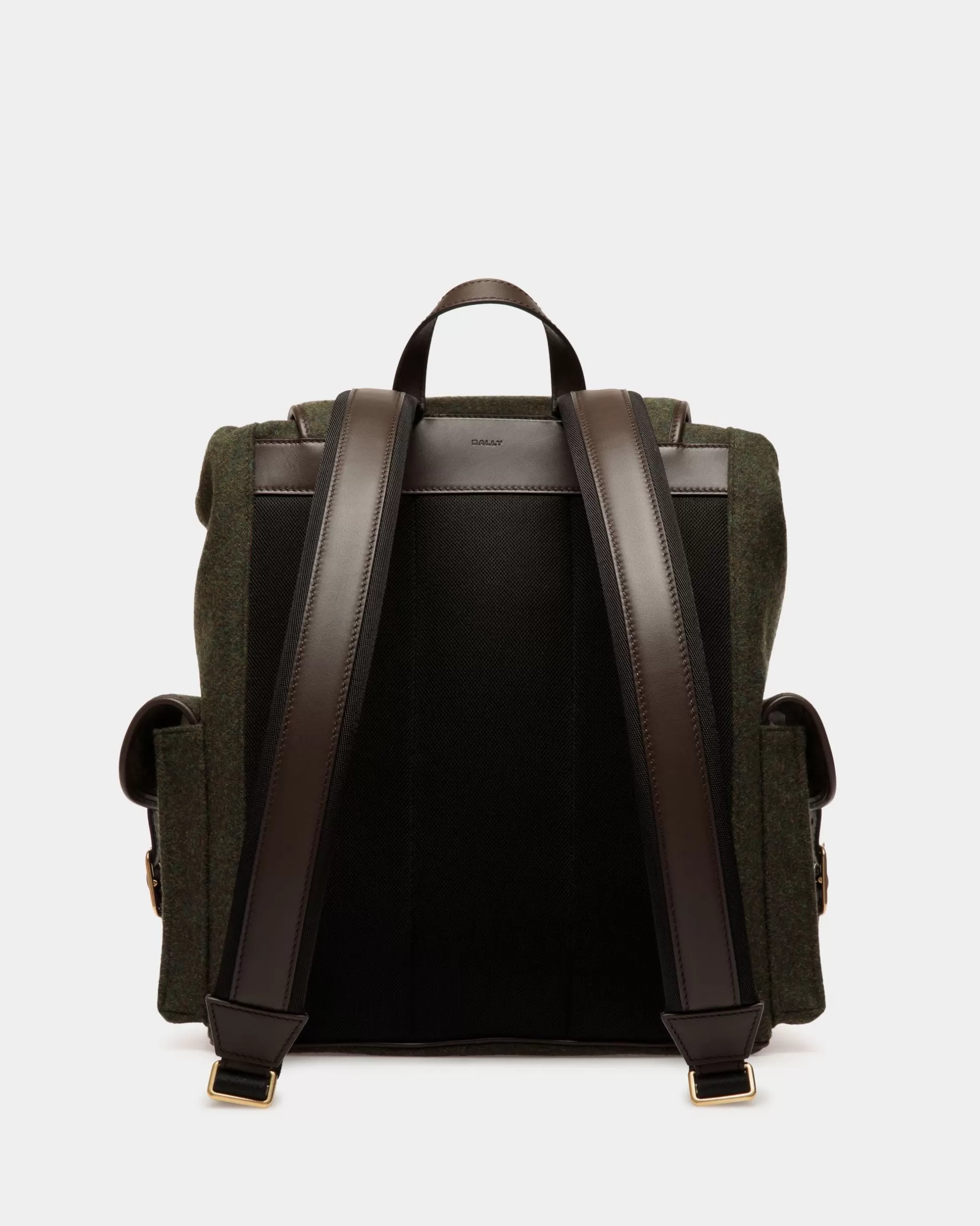 Bally Winter Capsule Rucksack Aus Wolle In Dunkel Und Aus Leder In Ebenholzschwarz Mit Alpenblumen Grün Outlet