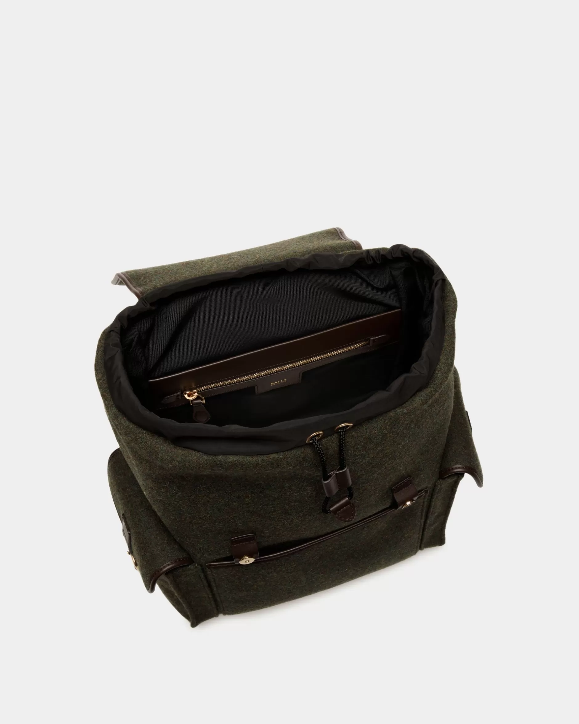 Bally Winter Capsule Rucksack Aus Wolle In Dunkel Und Aus Leder In Ebenholzschwarz Mit Alpenblumen Grün Outlet