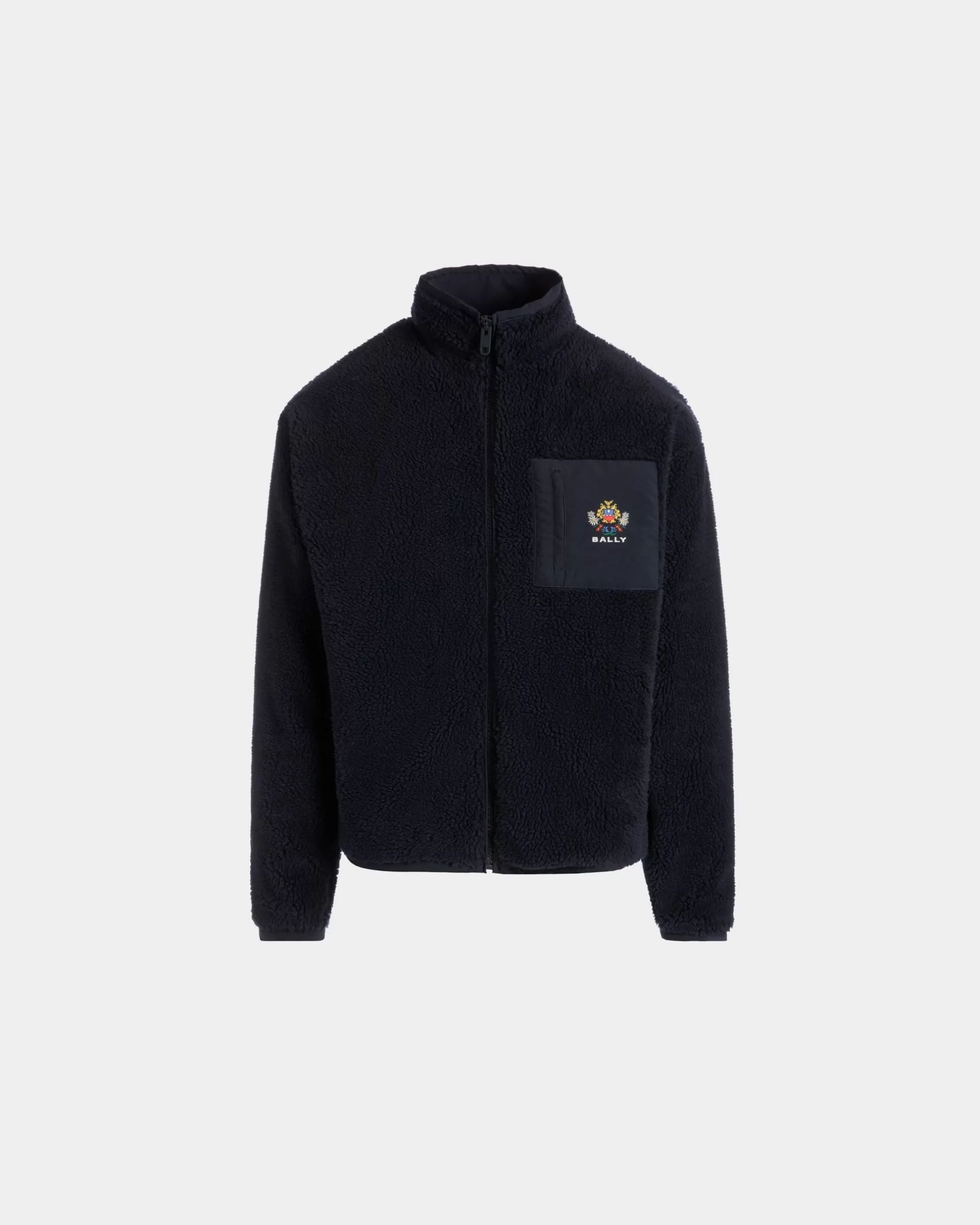 Bally Winter Capsule Sweatshirt Mit Alpenblumen Aus Fleece In Navy Blue Blau Hot